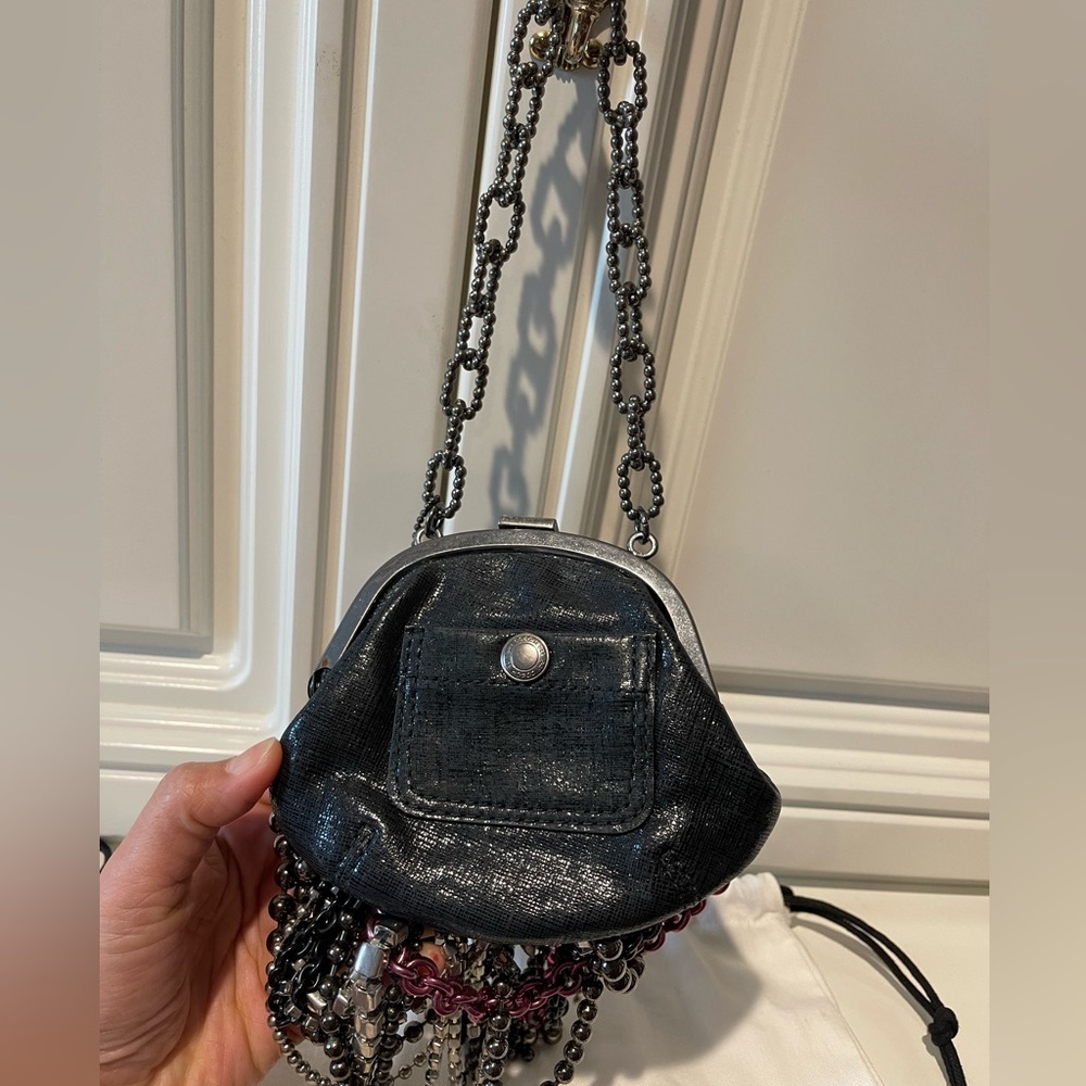Ltd Coach jeweled black leather cocktail bag/clutch with chains & rhinestones - Picture 5 of 6